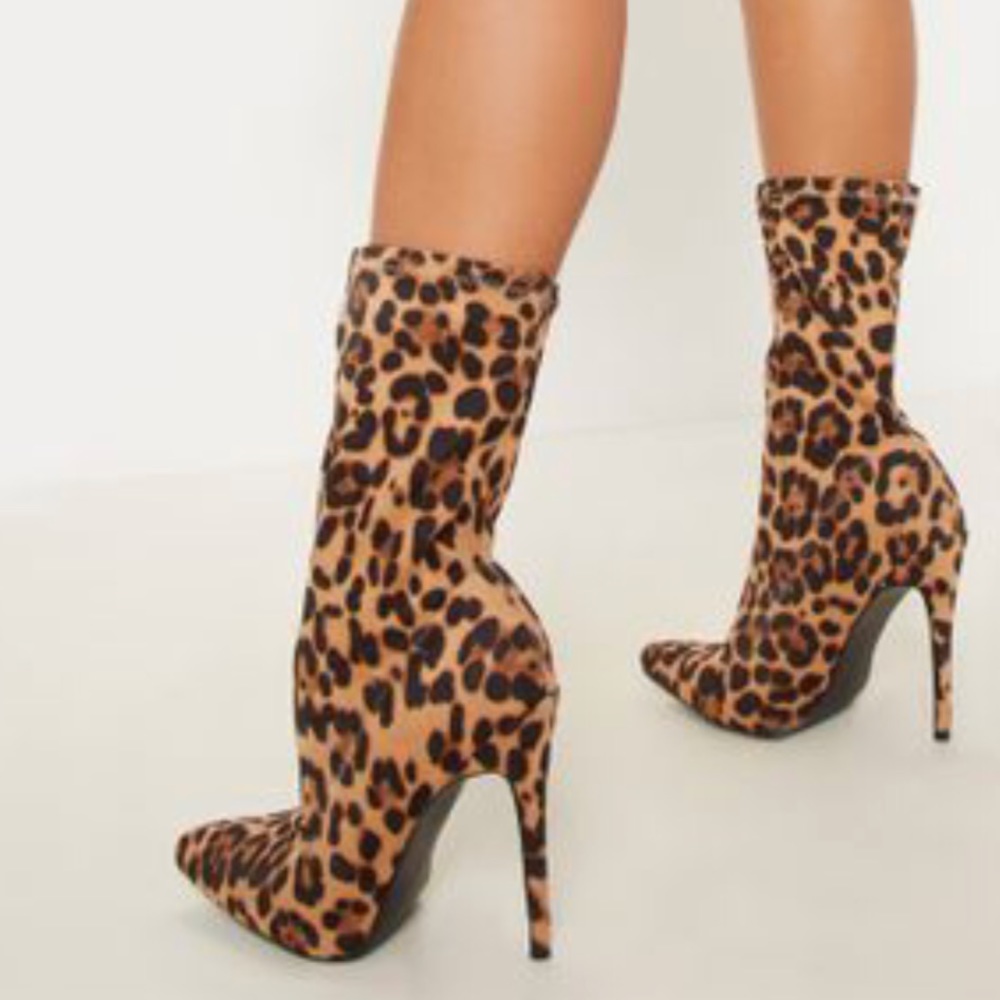 NIB Leopard Heel Stiletto Sock Bootie